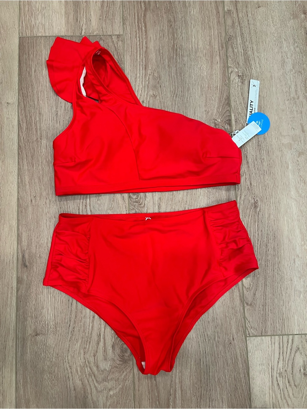 Cupshe Red One-Shoulder Ruffle High-Waist Bikini Women’s Large